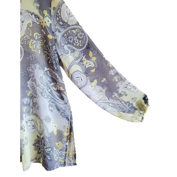 SUSAN GRAVER Women's L Tunic Blouse Semi Sheer Yellow Gray Pintuck Pleats 44" - Picture 5 of 7